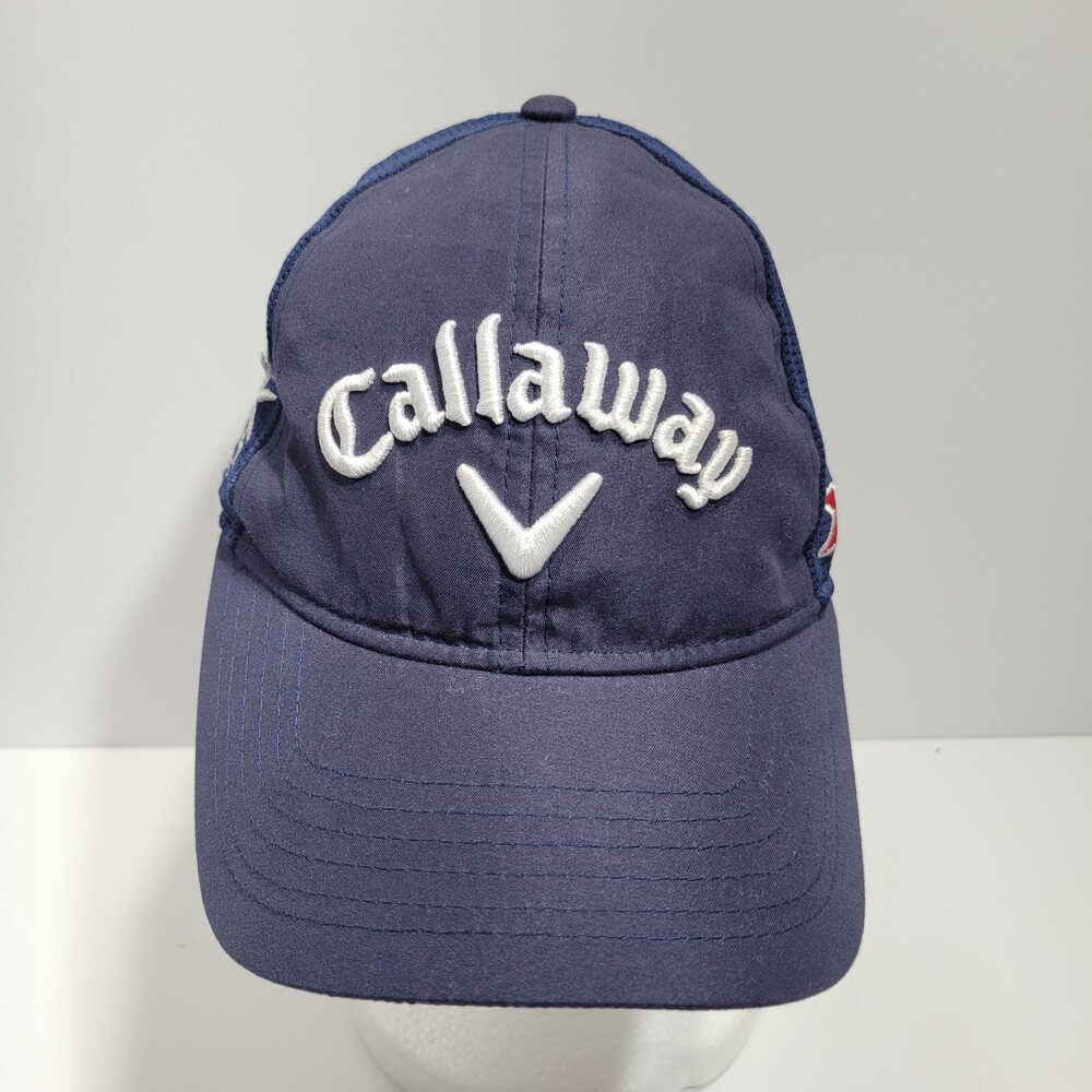 Callaway Hat Cap Strapback Navy Trucker Mesh Hiker Hiking Spell Out Logo Mens